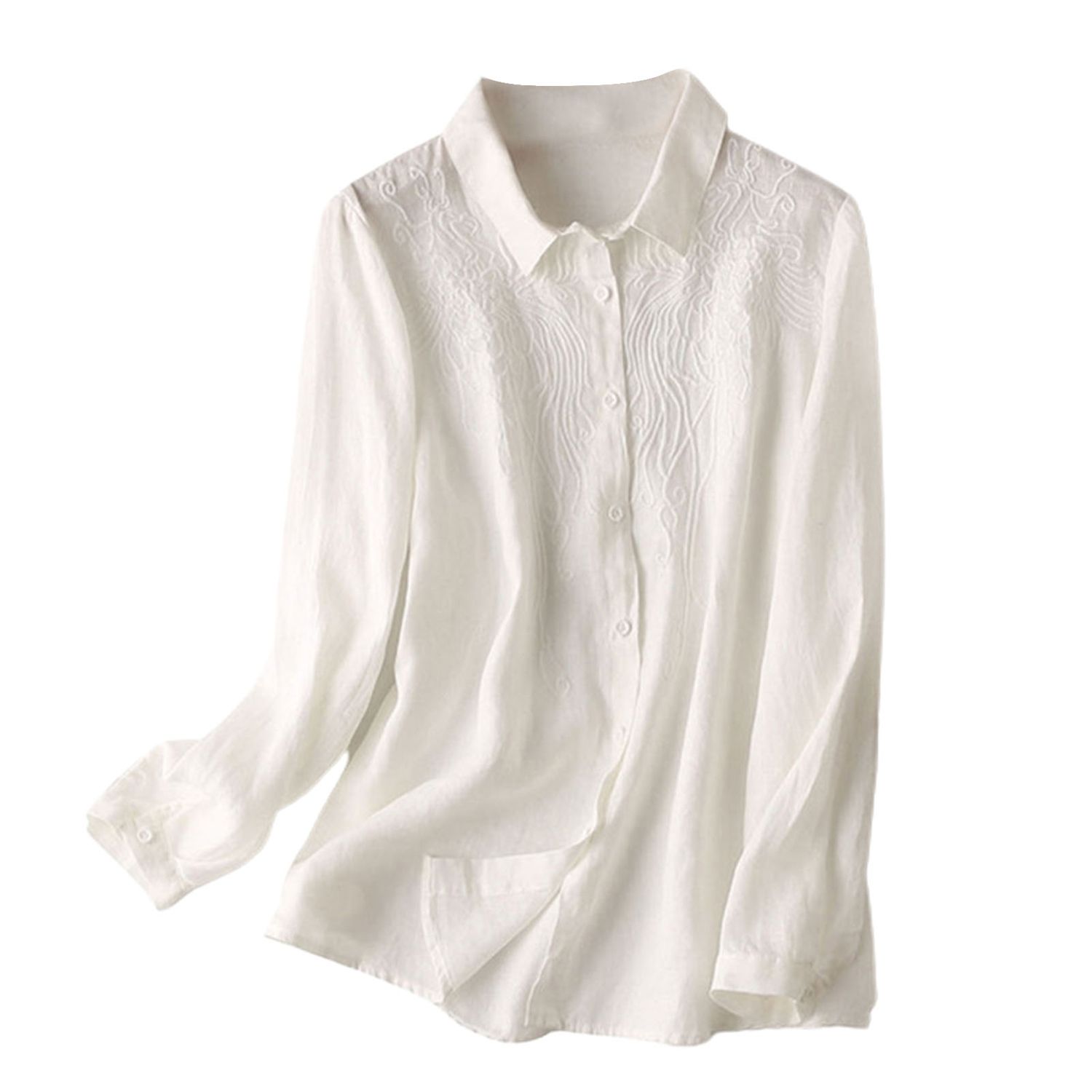 Office Shirt Turn-Down Collar Embroidered Solid Color Office Shirt