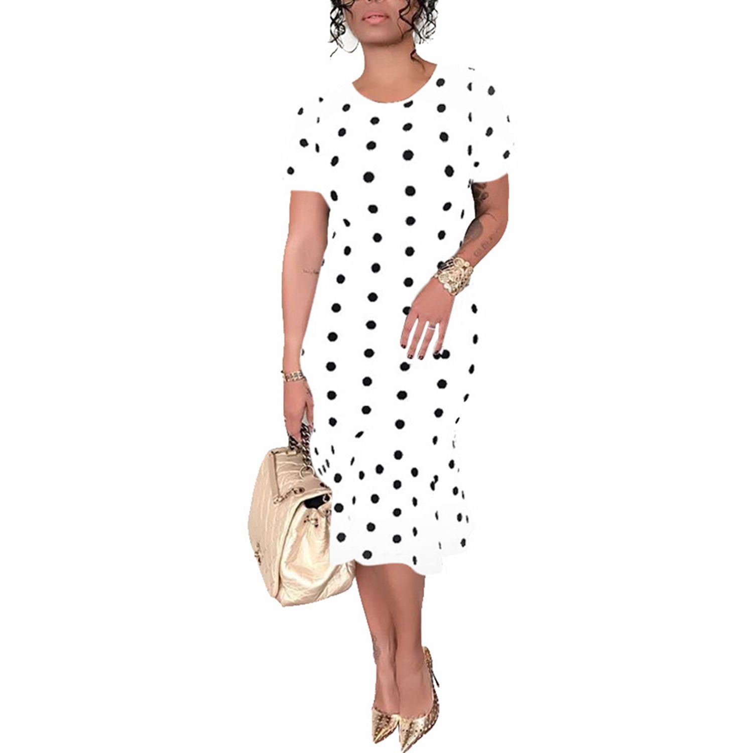 2021 Women’s Fashion Short-sleeved Dress Summer Sweet Polka Dot Irregular Ruffles Mid-length Dress