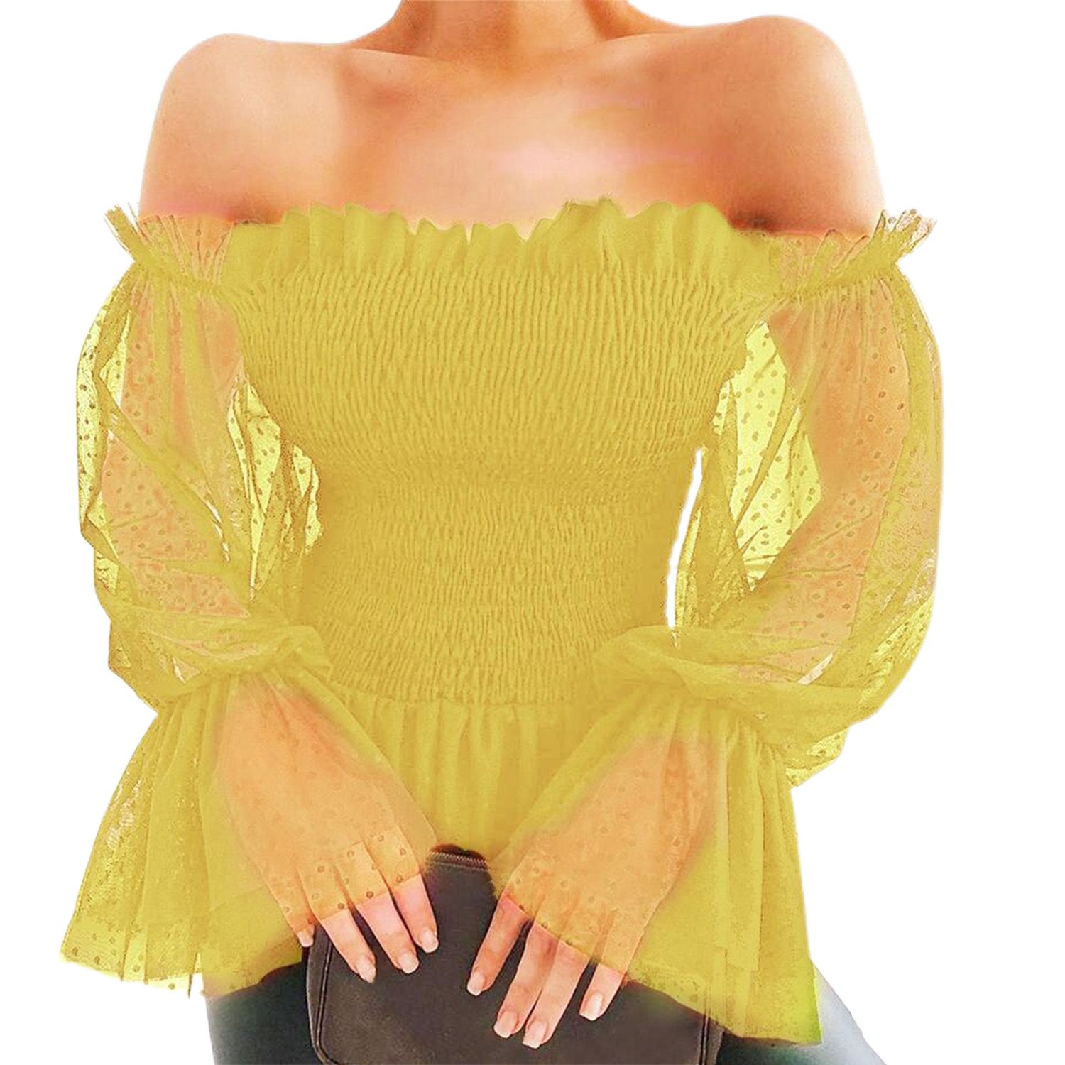 Pullover Top Slim Fit Off Shoulder Dot Print Women Blouse