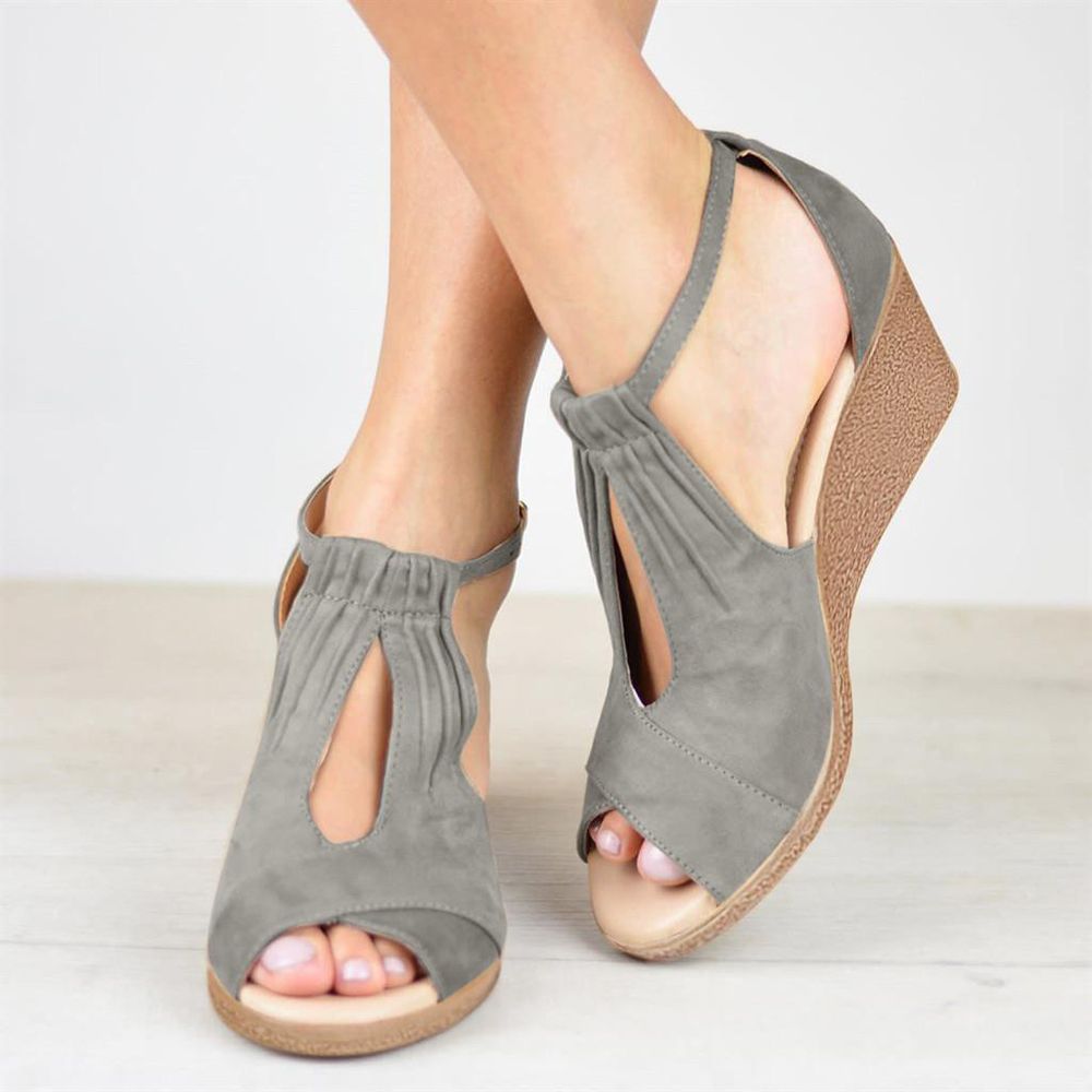 【ALLGOOD】New Trendy Shoes Plus Size Women Women Ladies Fashion Wedges Buckle Peep Toe Big Size Casual Shoes Sandals Female