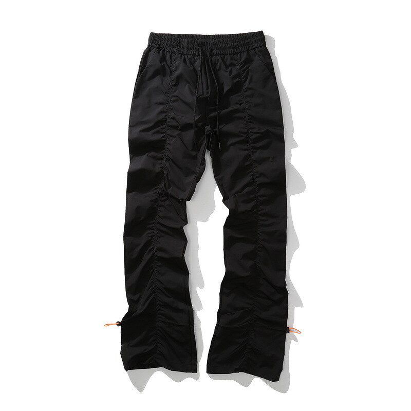 High Street Men's Casual Pants American Streetwear Hip Hop Draswring Folded Design Trousers Elastic Waist Pants 9Y5523