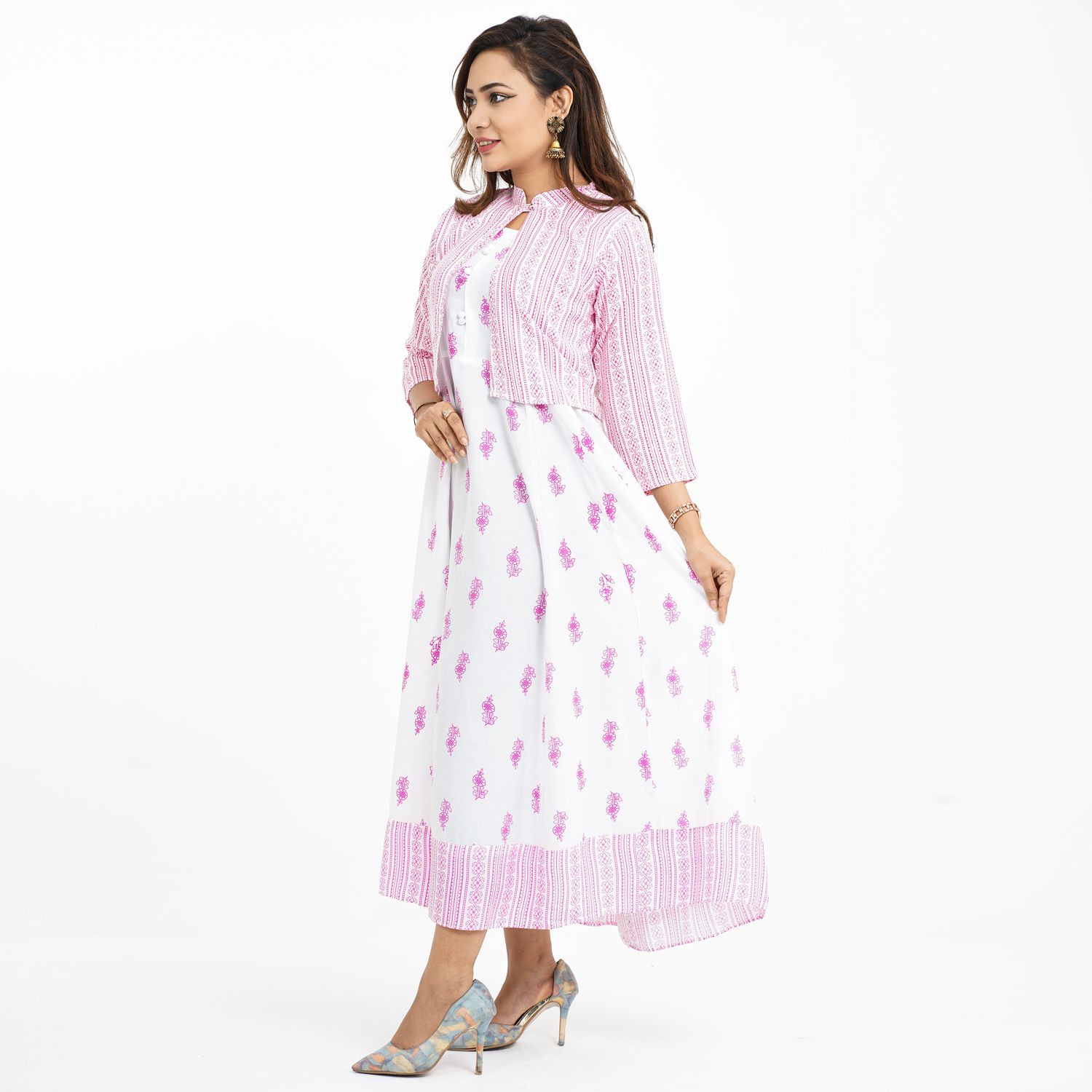 Stylist  Koti kurti-white & Pink