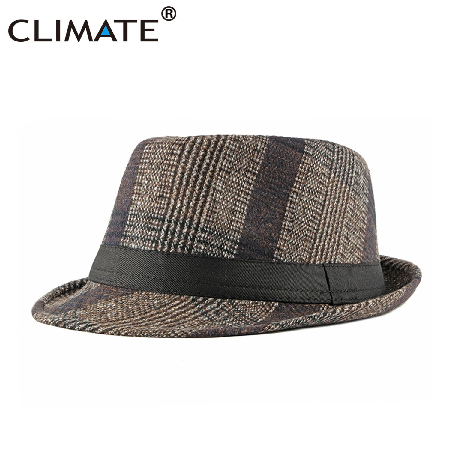 CLIMATE Men Plaid  Hat Cap Fedora Jazz Checks Formal Hats for Man Solid Winter Polyester Woolen Fedoras Cap Fedora Men Hat Cap