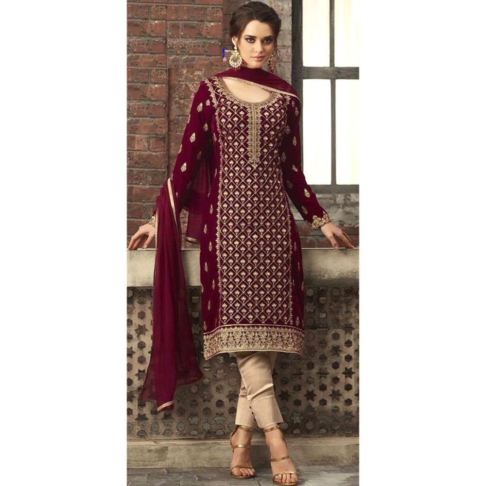 Unstitched Maroon Georgette Salwar Kameez for Women