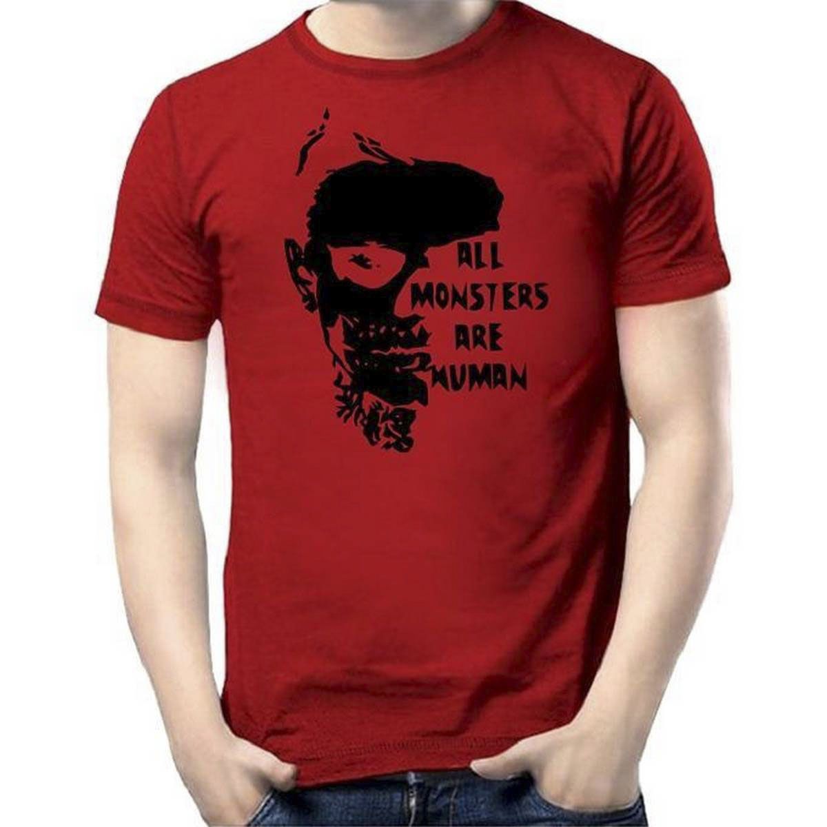 Red Cotton Monstar T-shirt for Men