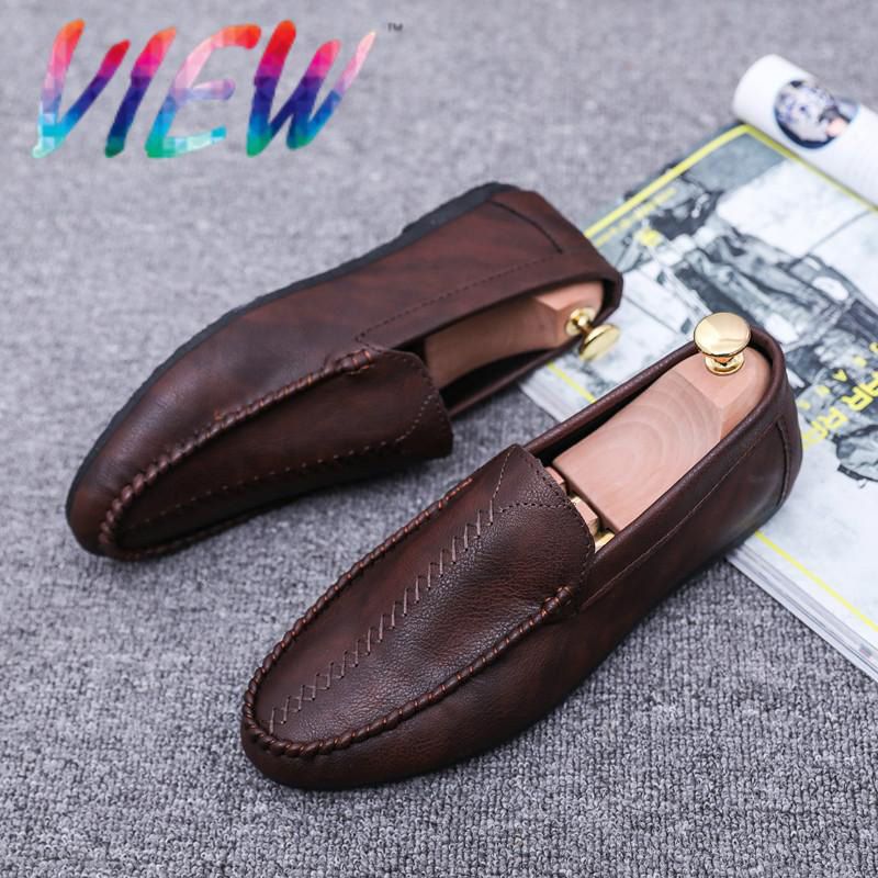Spring and Summer Men's Pure Black Lazy Small Leather Shoes r-permeable Flat-soled Leisure Leather Shoes All Black Bean Driving Men's Shoes