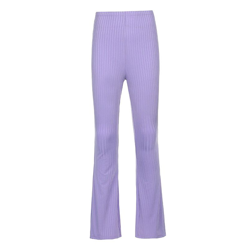 Sweetown Purple Ribbed Joggers Women Knitted Flare Pants Slim High Waist Aesthetic Trousers Female Vintage 90s Sweatpants