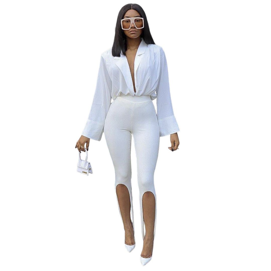 Women Knit Solid High Slit Legging Pants Streetwear Party High Waist Trousers