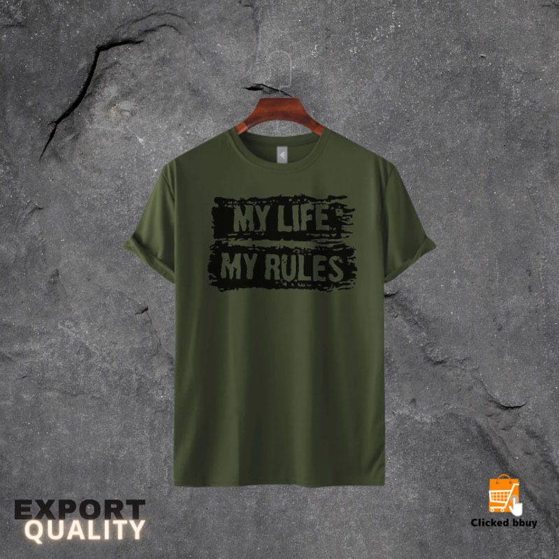 Summer Trendy Cotton Casual Half Sleeve My Life My Rules Printed T-Shirt for Men
