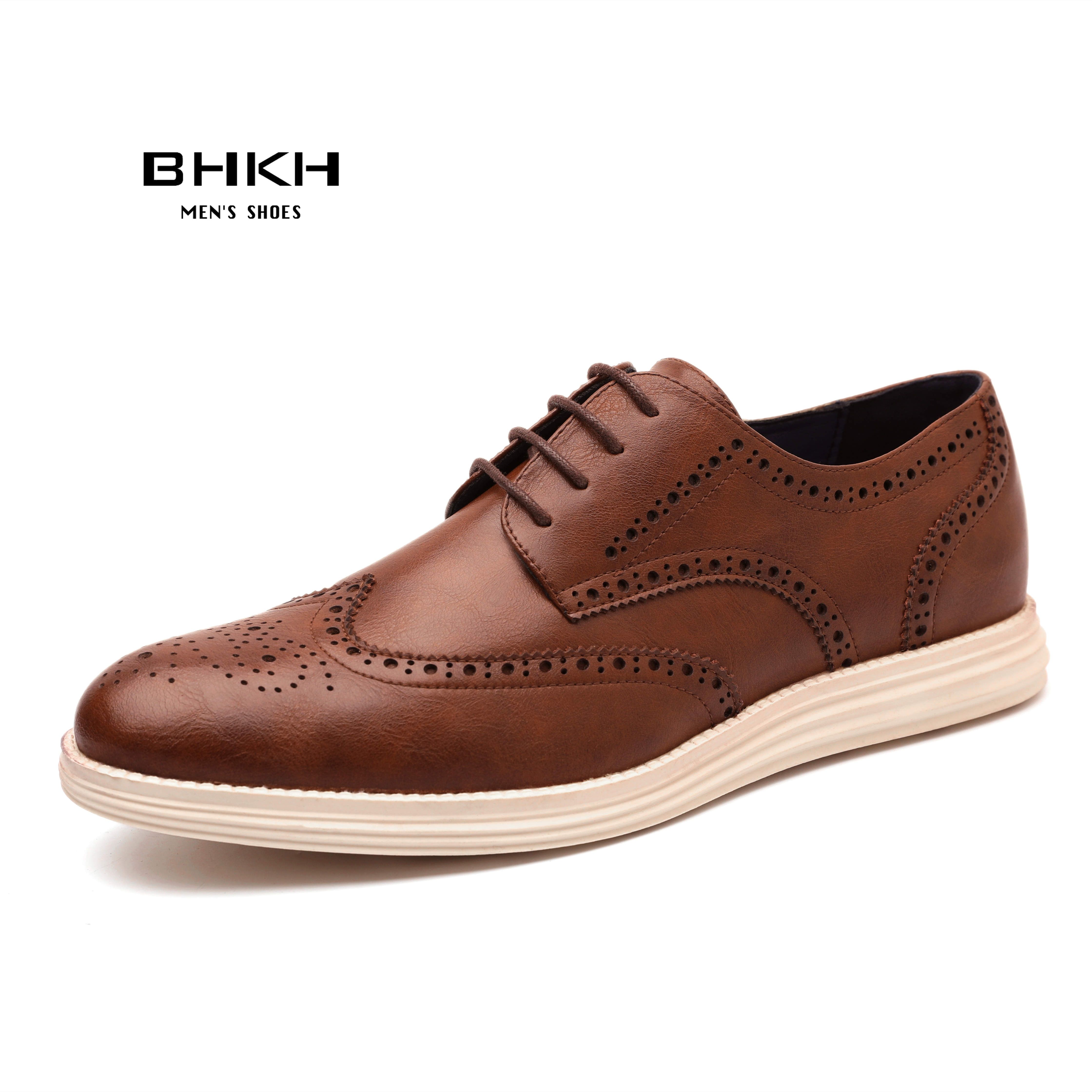 BHKH 2022 Autumn  Leather Men Dress Shoes Fashion Lace-up Man Casual Shoes  Smart Business Work Office Footwear Lightweig