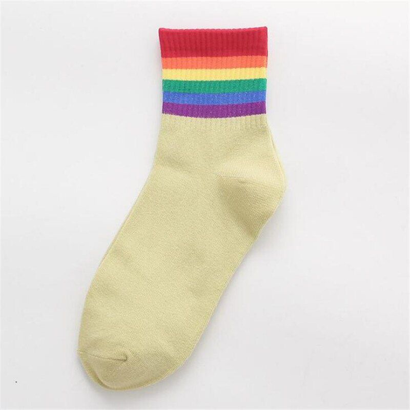 2020 Ins Spring Rainbow Socks Women Summer Cotton Colorful Striped Harajuku Girl Standard Streetwear Short Socks Female Meias