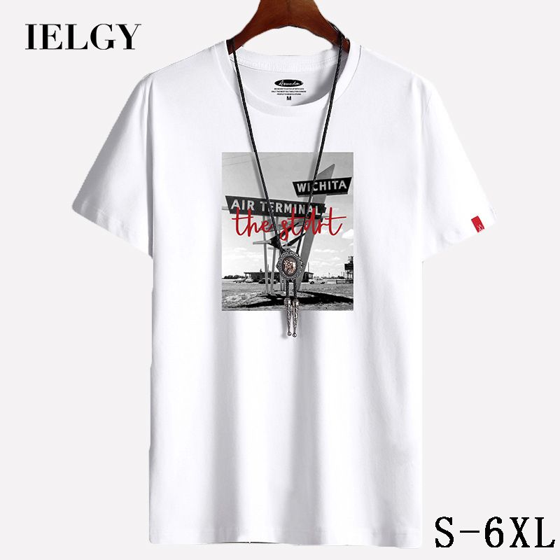 IELGY Short-sleeved T-shirt men's summer round neck cotton loose large size bottoming half sleeve