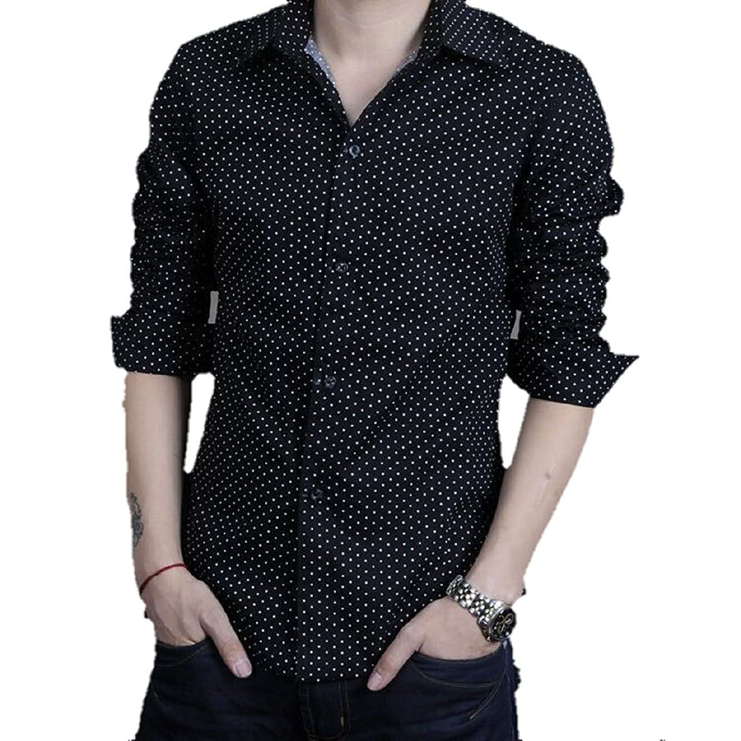 Black Printed Cotton Long Sleeve Casual Shirt for Men