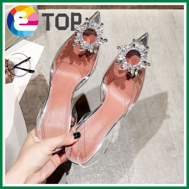 Summer New StyleLarge Size Pointed Stiletto Crystal Shoes Women Heeled Sandals With Diamond Transparent Sandals Female High Heels