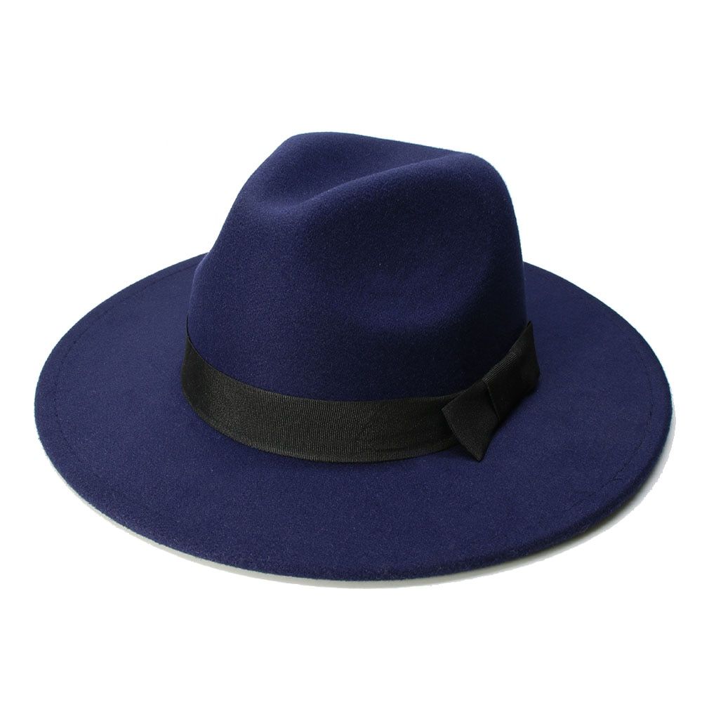 LUCKYLIANJI Retro Kid Child Vintage 100% Wool Wide Brim Cap Fedora Panama Jazz Bowler Hat Black Ribbon Band (54cm/Adjust)