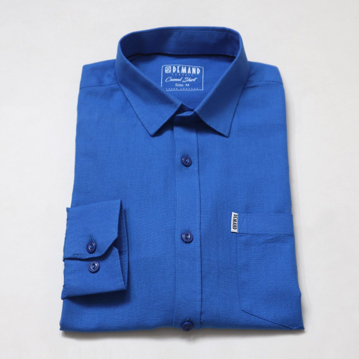 Royal Blue Color Remy Cotton Casual Long Sleeve Shirt For Man