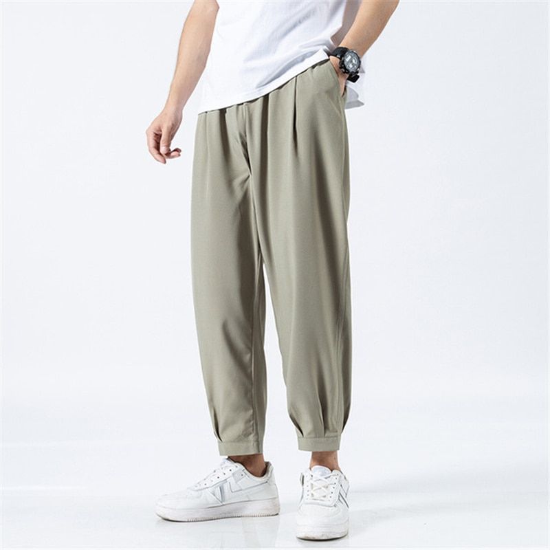 Summer Men's Casual Pants Solid Color Thin Ice Silk Loose Trousers Harajuku Streetwear Sweatpants Man Pants
