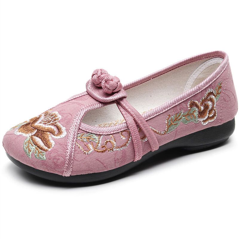 Old Beijing Cloth Shoes Female Han Costume Embroidered Shoes Single Ancient Style Shallow Mouth Soft Bottom Comfortable round Toe Ethnic Style Mom Shoes 41