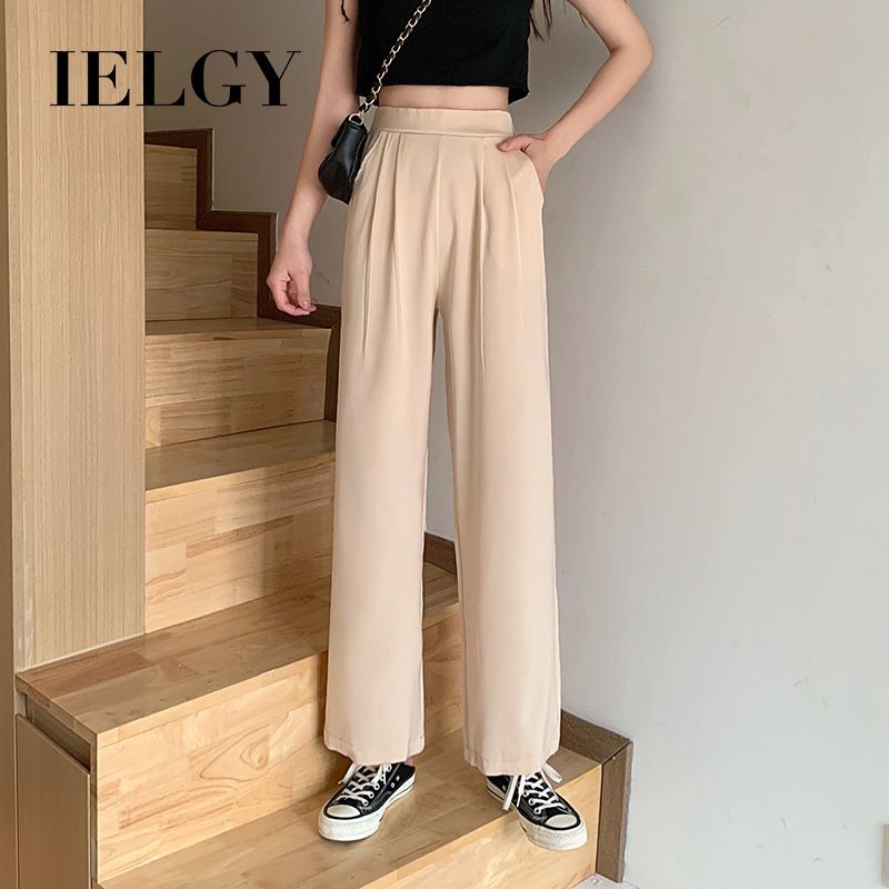 IELGY casual pants women summer loose drape pants high waist straight wide leg pants all-match suit pants trousers