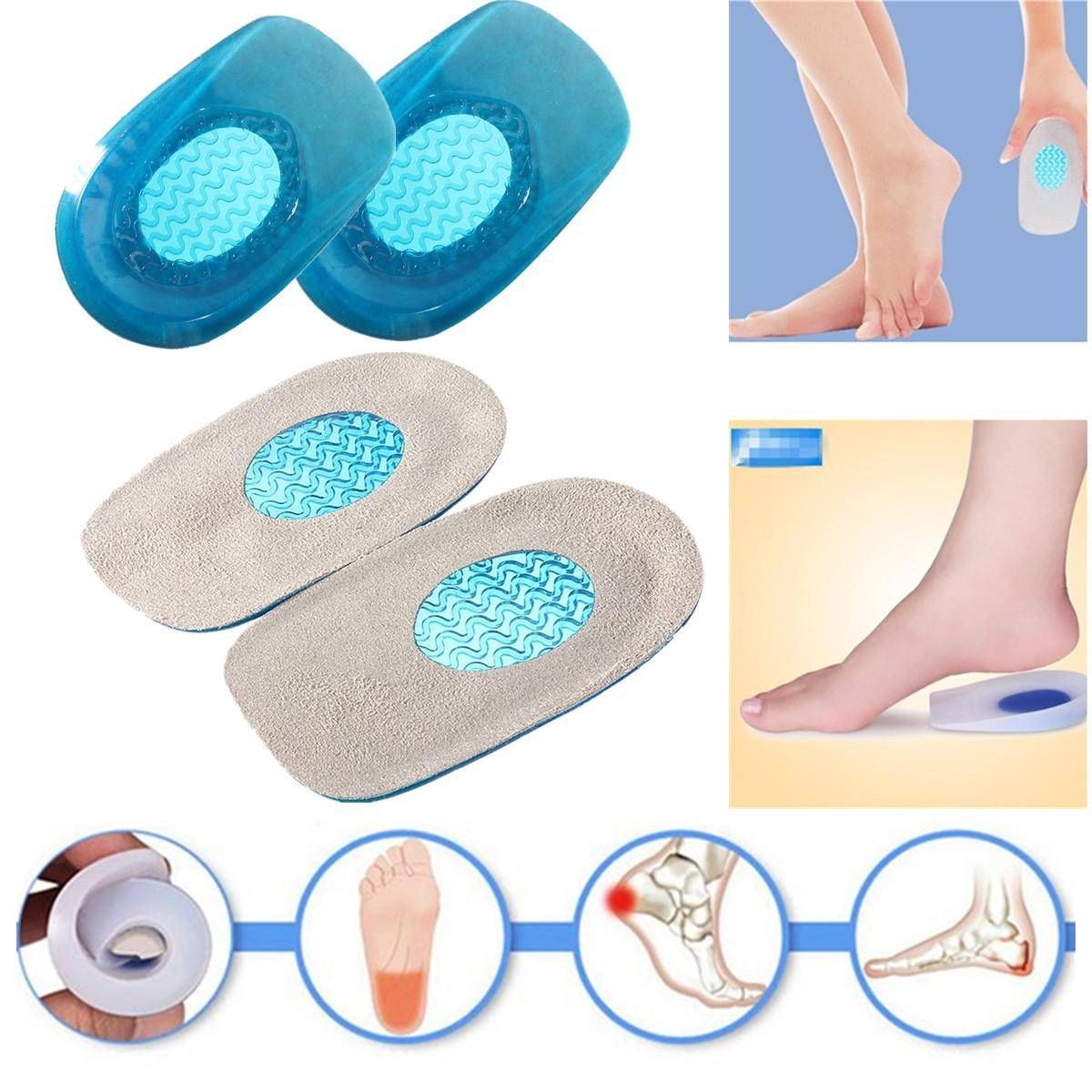 2 Silicone Gel Heel Inserts Support Insole Cushion Pain Relief Plantar Fasciitis - Large L (40-45)