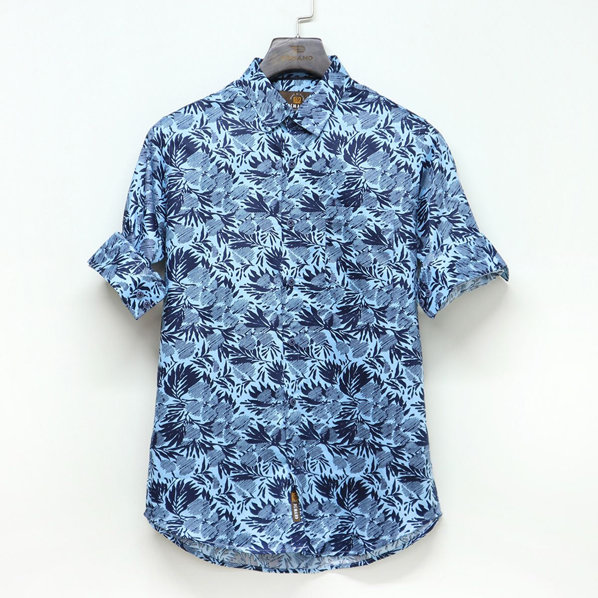 Demand  Leaf Printed Blue Color Casual Long Sleeve