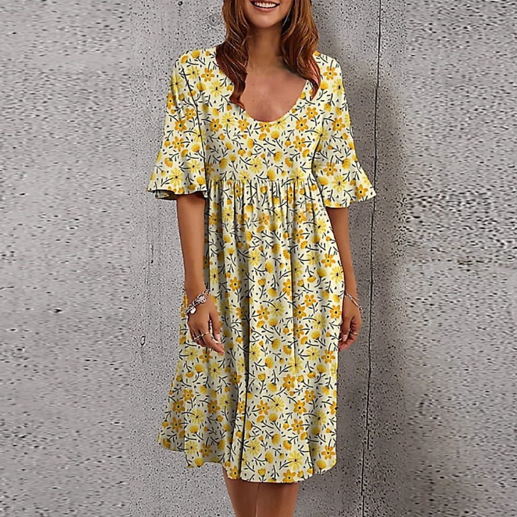Women Loose Summer Dress Female O-Neck Short Sleeve Ruffle Party Dress Plus Size Casual Floral Print Boho Spring Dress