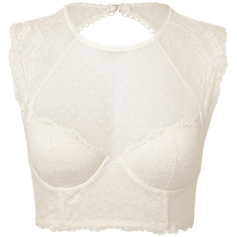 DOBREVA Women's Mesh Bustier High-neck Lightly Lined Underwired Bra Top