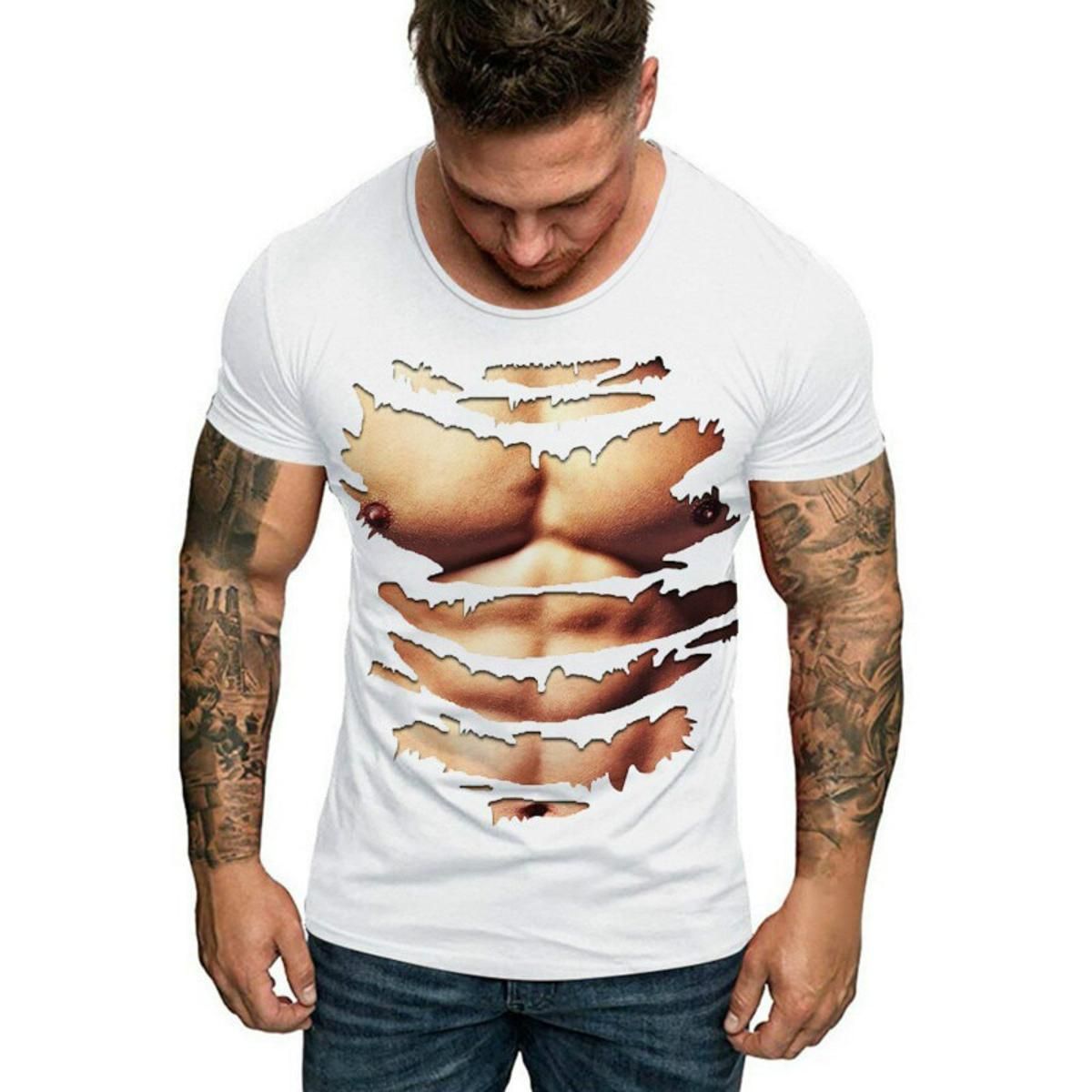 Summer new style 3D printed polyester T-shirt with funny patterns for men and women, fashionable casual loose-fitting muscular c