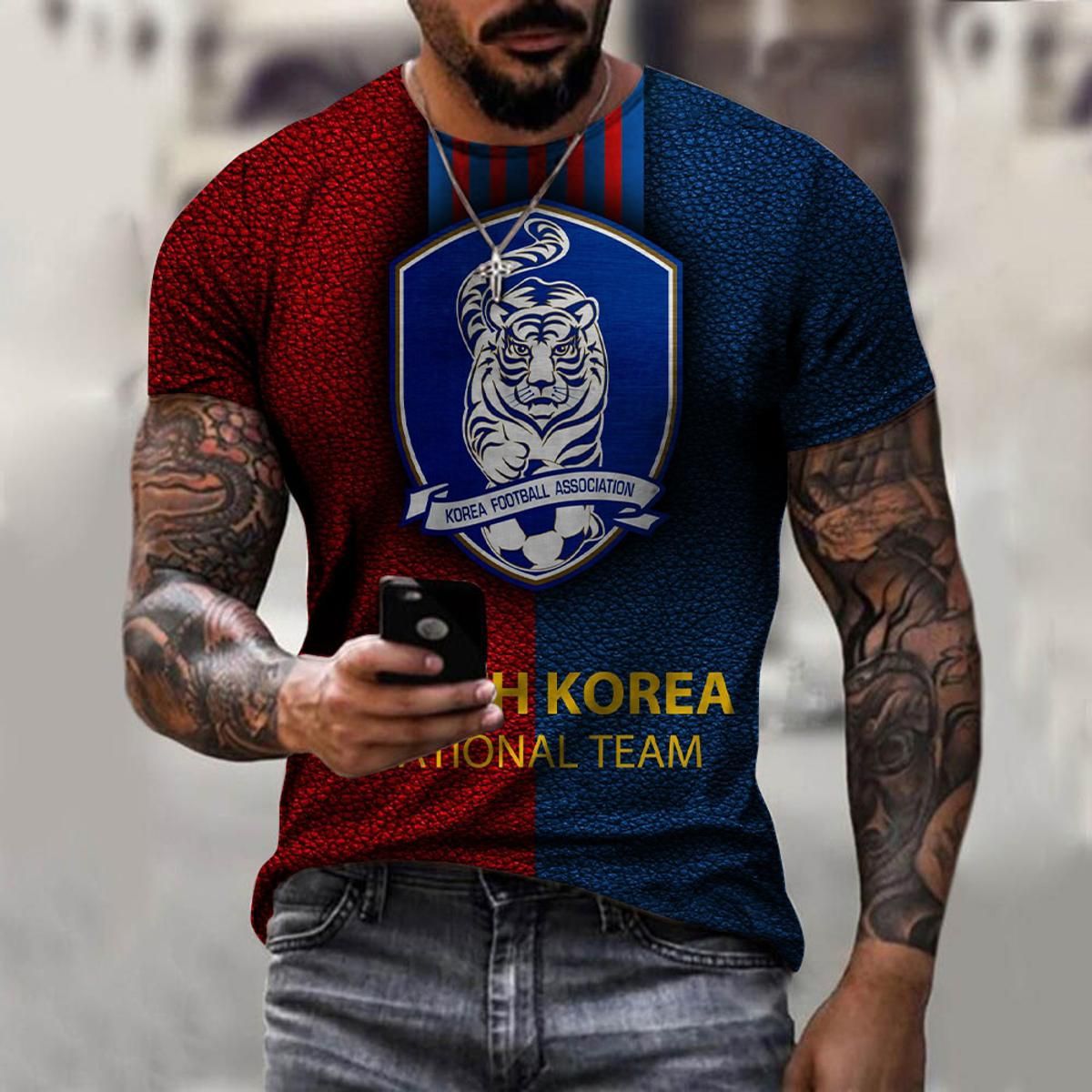 men's 3D printed T-shirt, Italian, Swedish and British national team round neck short sleeve shirt, casual Sweatshirt