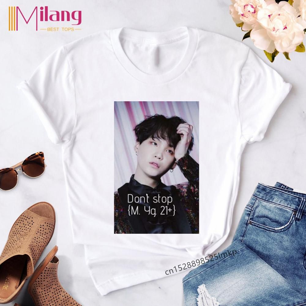 Women  Agust D Black T-shirts Female Short Sleeve Tees 2020 Summer Brand Choose Clothing Girl Tops
