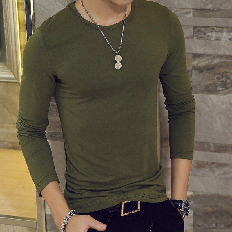 NIBESSER 2021 Men's T Shirt V Neck Breatheble Long Sleeve Slim T-shirt Young Men Pure Color Comfortable Tee Shirt O Neck 3XL