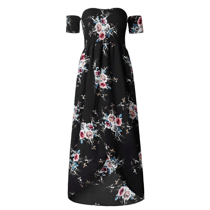 Women Off Shoulder Floral Print Boho Dress Women Beach Summer Dresses Ladies Strapless Long Maxi Dress Vestidos Female XS-5XL