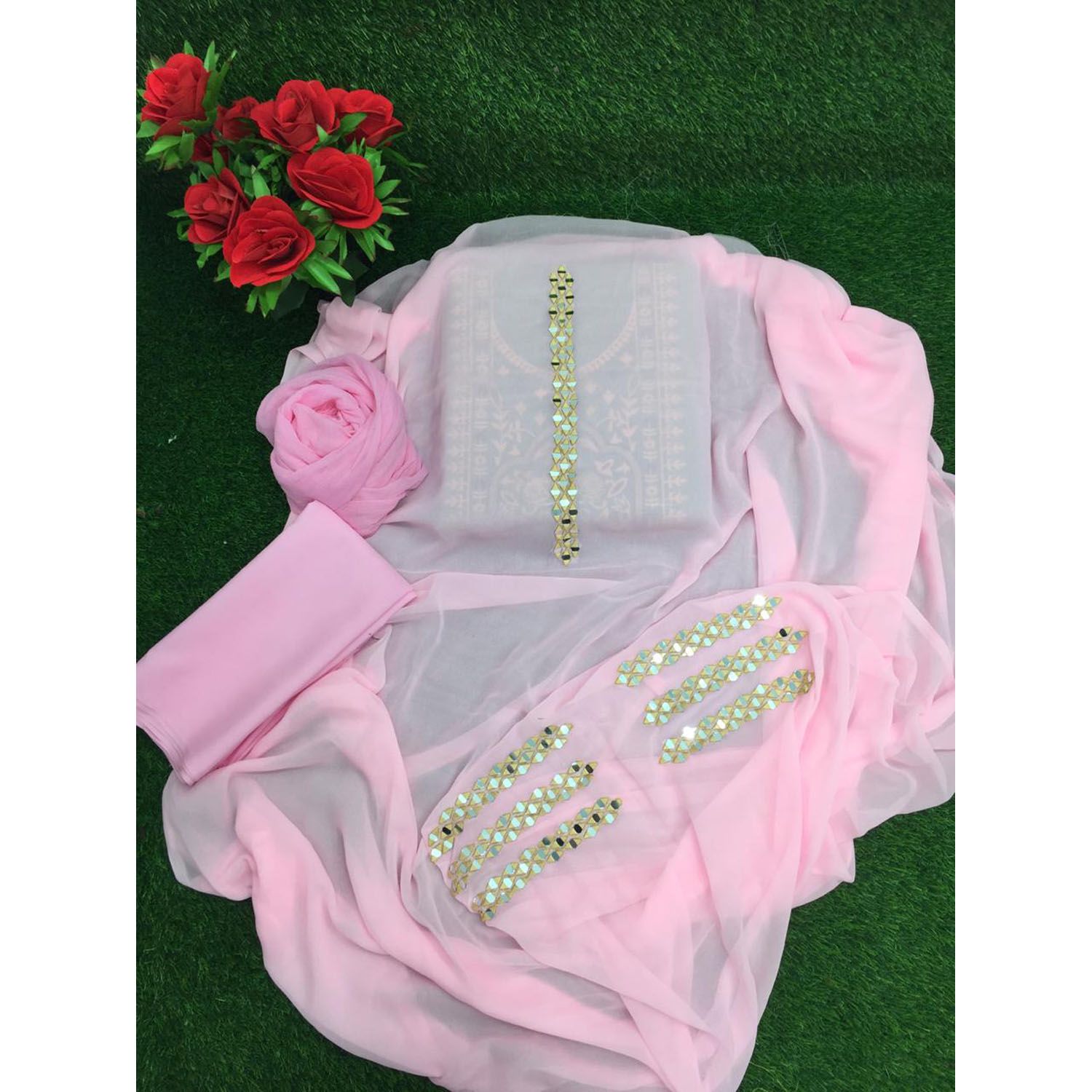 Indian Weightless Georgette, Suitable, Stylish and Comfortable Unstiched Three piece  for Women