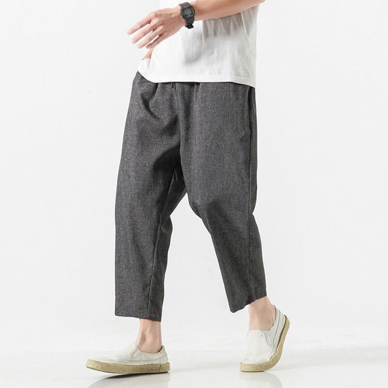 Chinese Style Harajuku Men Oversize Wide Leg Pants Mens Straight Casual  Hop Ankle-Length Pants Summer Male Harem Pants