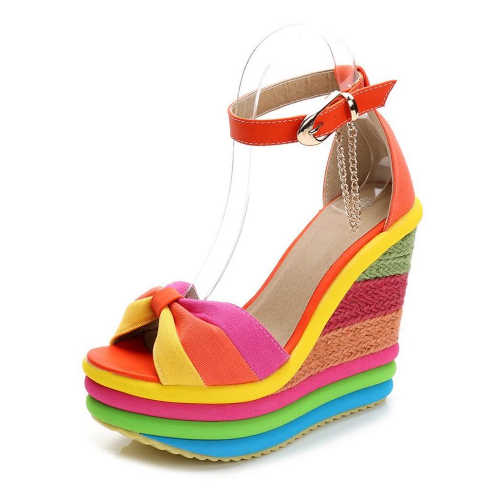 Lastest Fashion shoes For Women   Women Wedges High Multicolor PatchworkSandals Peep ToeRomanShoes
