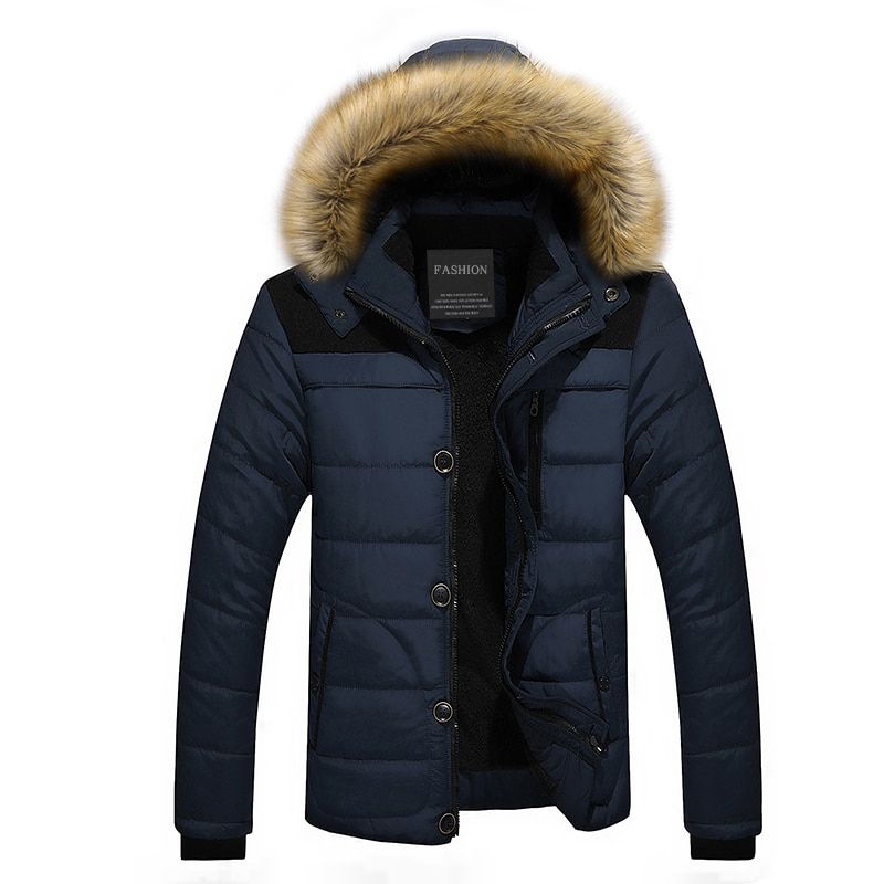 Men Winter Thick Windproof Warm Fleece Jacket Parkas Coat Men Autumn Collar Detachable Hat Parkas Jackets Men