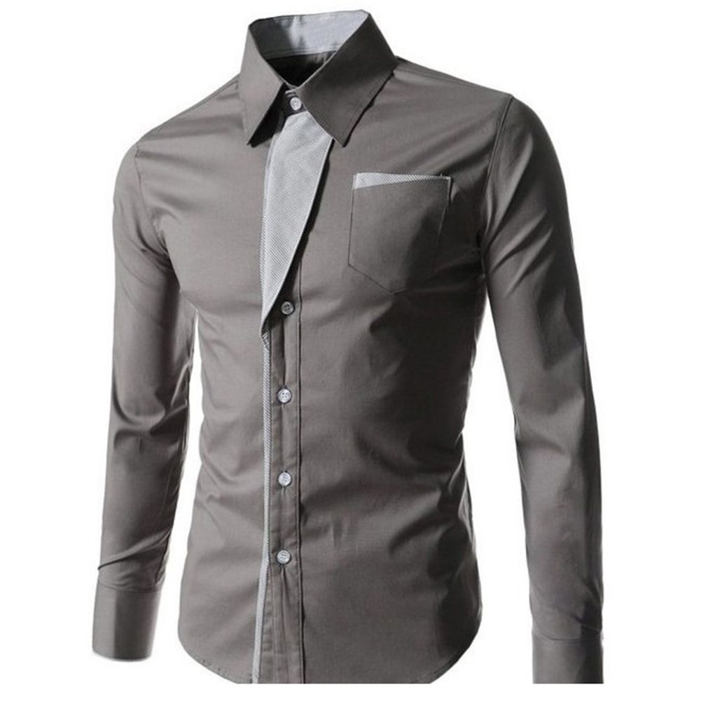 Men Color Block Stripe Slim Fit Long Sleeve Button Turn Down Collar Shirt Top