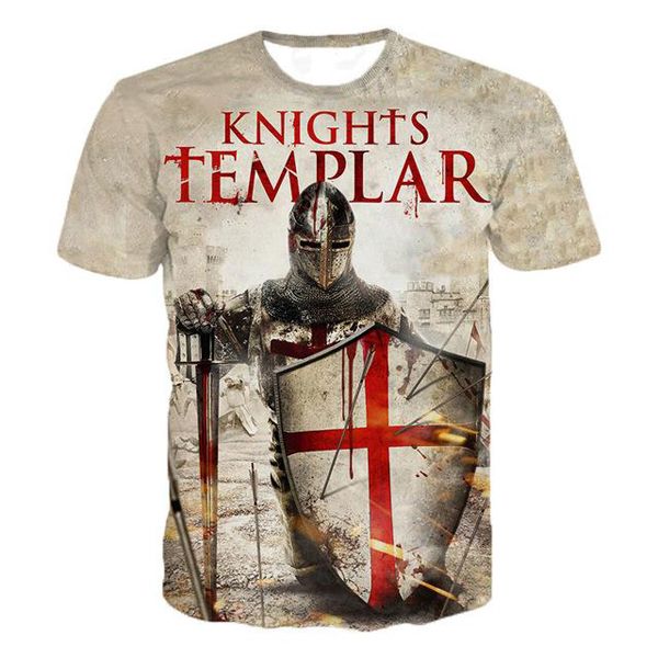 Fashion Knights Templar 3D Print Men's T-Shirt Casual O-Neck Short Sleeve Oversized Male T Shirt Streetwear Harajuku Top Tee 6XL
