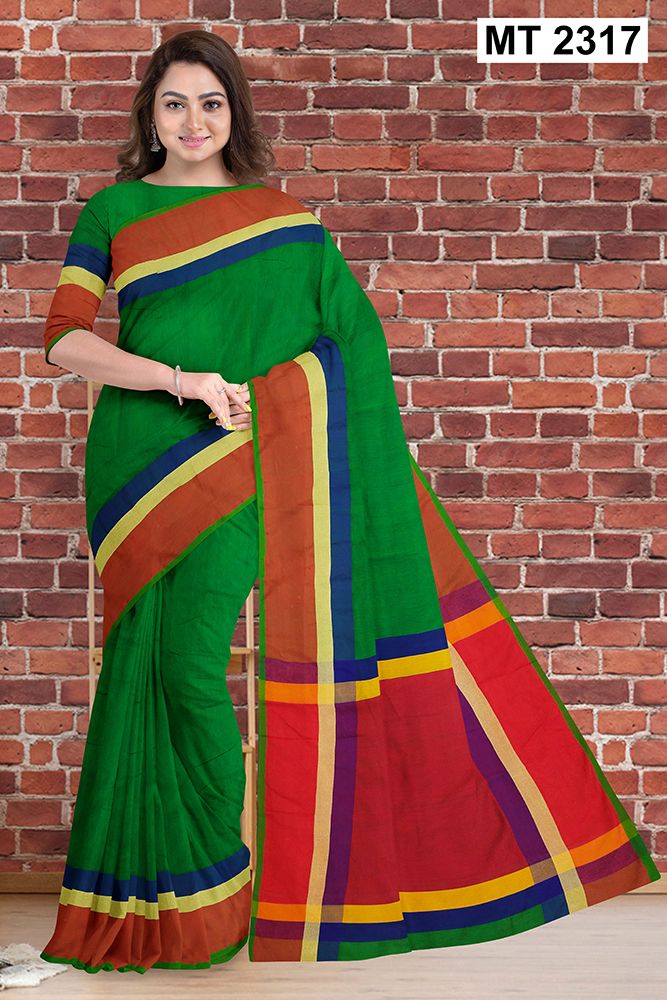 Multi Color Half Silk Saree with Running Blouse Piece For Women (from Tangail)