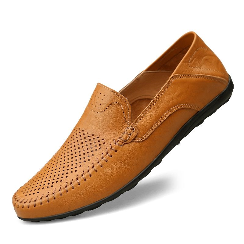 Leather Mens Shoes Casual Men Loafers Moccasins Breathable Slip on Male Driving Shoes Brown Plus Size 37-47