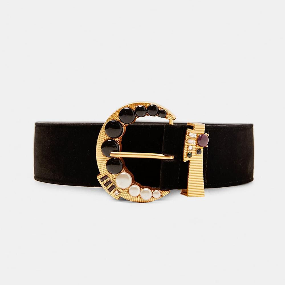 Dvacaman 2019 ZA Fashion Women Lady Vintage Boho Metal Leather Belts Double Buckle Waist Belt Waistband Belts