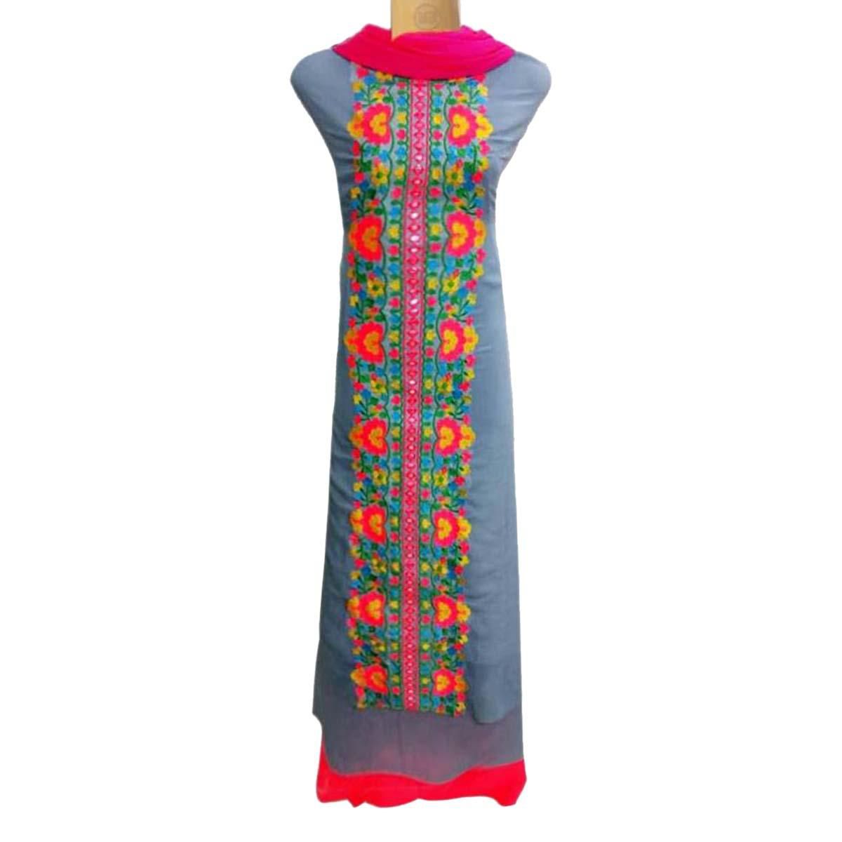 Unstitched Ash Georgette Embroidery Work Salwar Kameez for Women