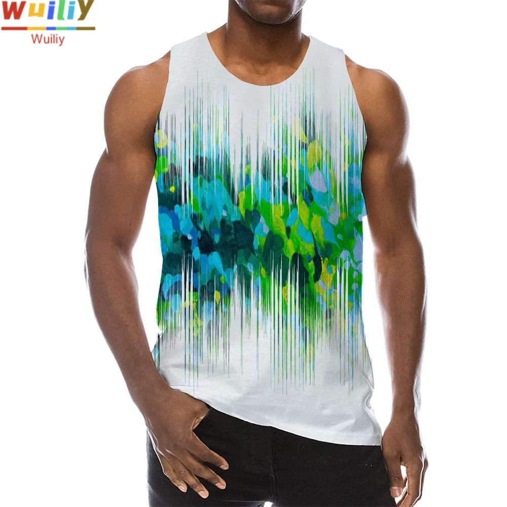 Men Graphic TaTop Round Neck 3D Print Sleeveless Daily Texture Tops Men White and Black Clothing Stripe Hop Vest For Men
