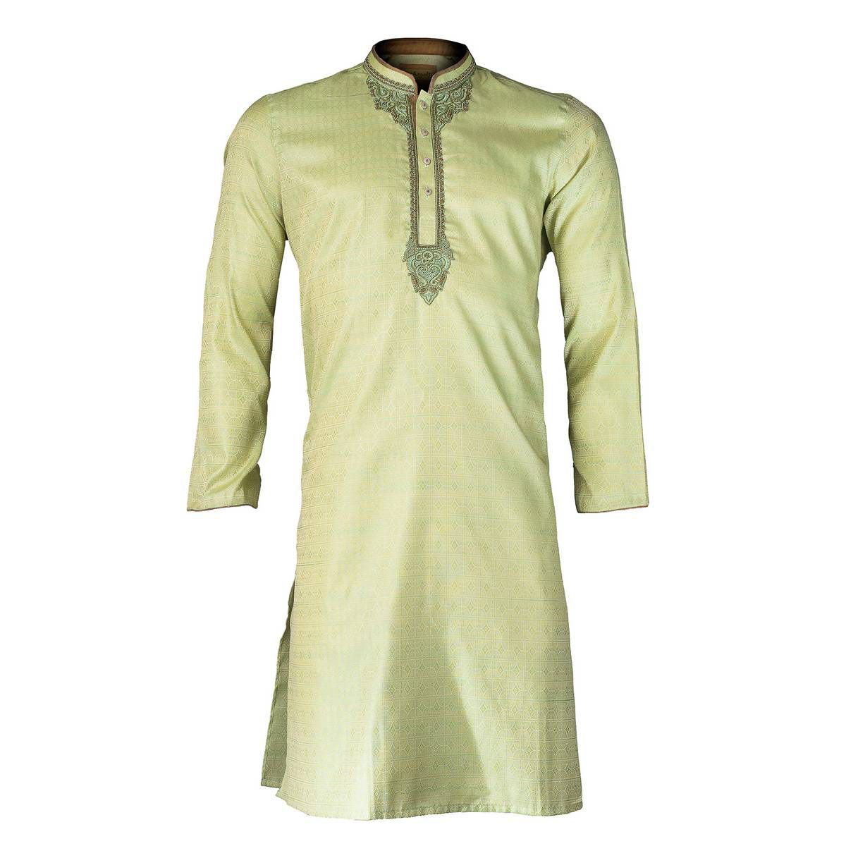 Banarasi Soft Katan WIth Karchupi Work Semi Long Panjabi For Men