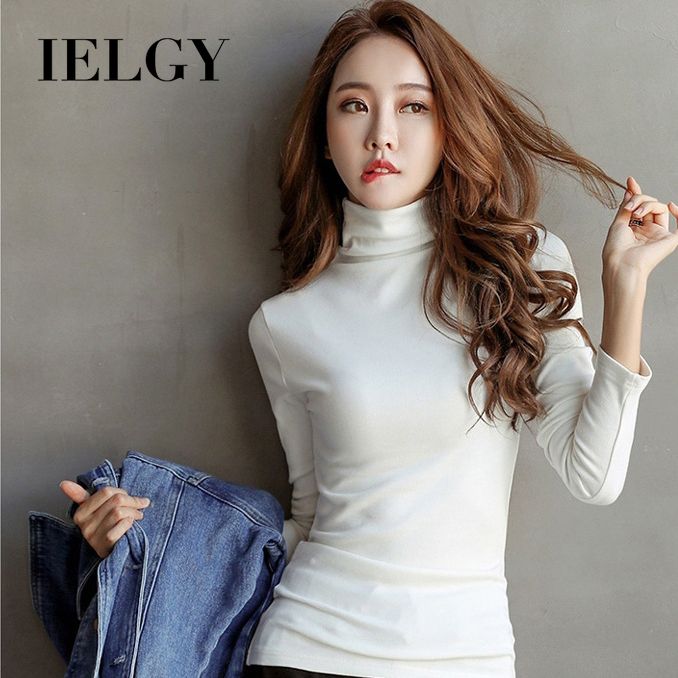 IELGY Women's high collar bottoming shirt long sleeve solid color