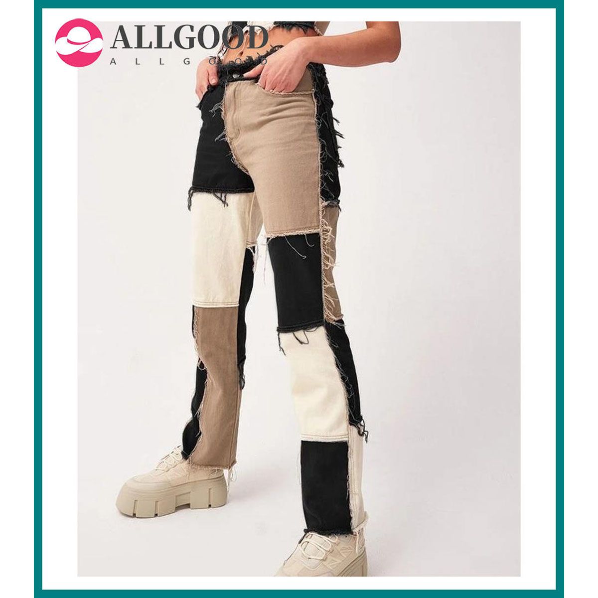 Patchwork Jeans Woman Y2k Pants Stretch Baggy Jeans Streetwear High Waist Straight Leg Casual Denim Trousers  Harajuku Clothes