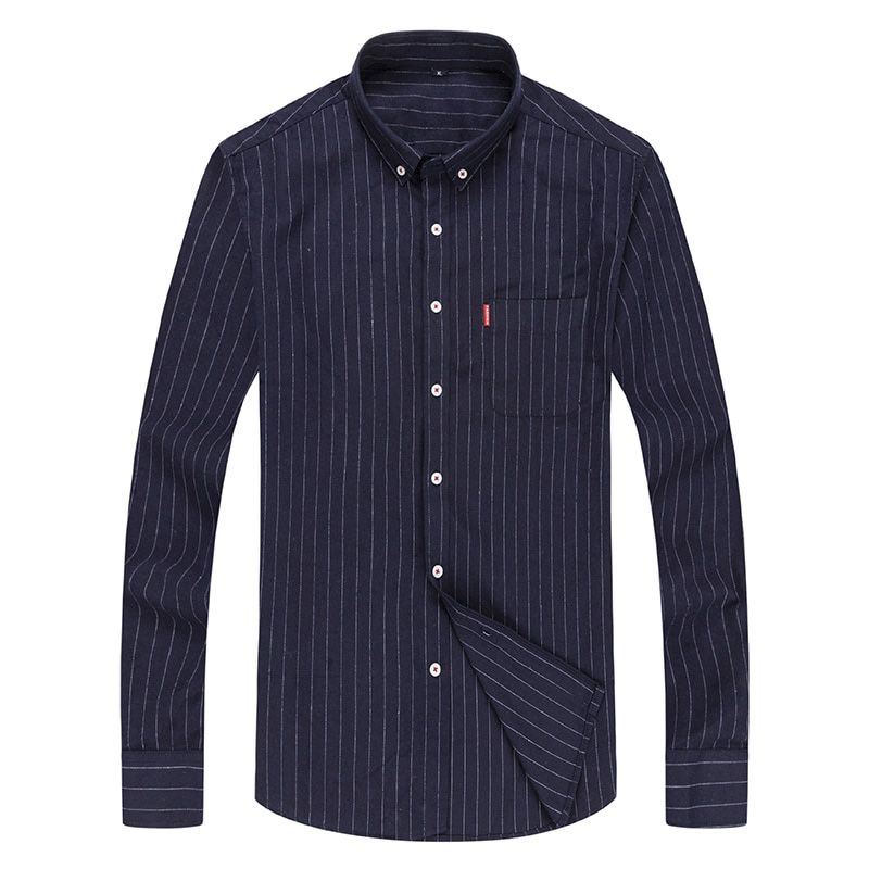Men's Business Striped Long-sleeved Shirt Classic Design Casual Office Social Formal Wear Tie Overalls Quality Boss Dad Shirt