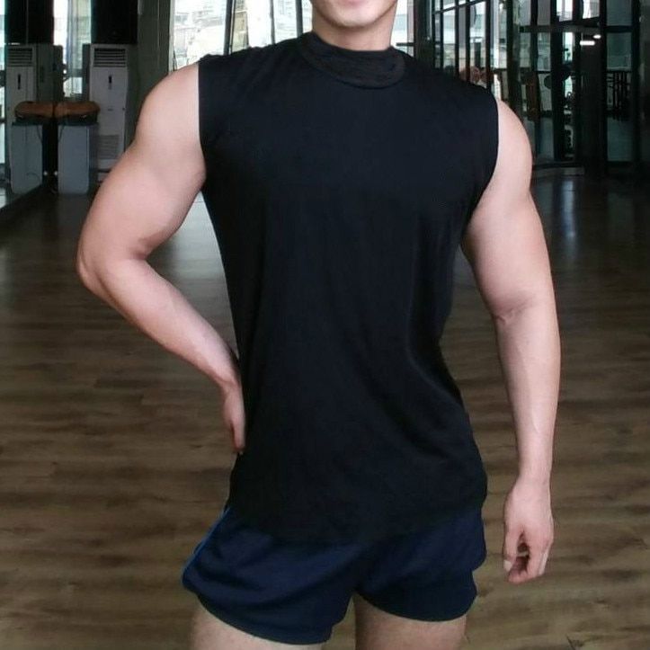 Men TaTops Sold Color Turtleneck Bodybuilding Sleeveless shirt High Elasticity Fittness Workout