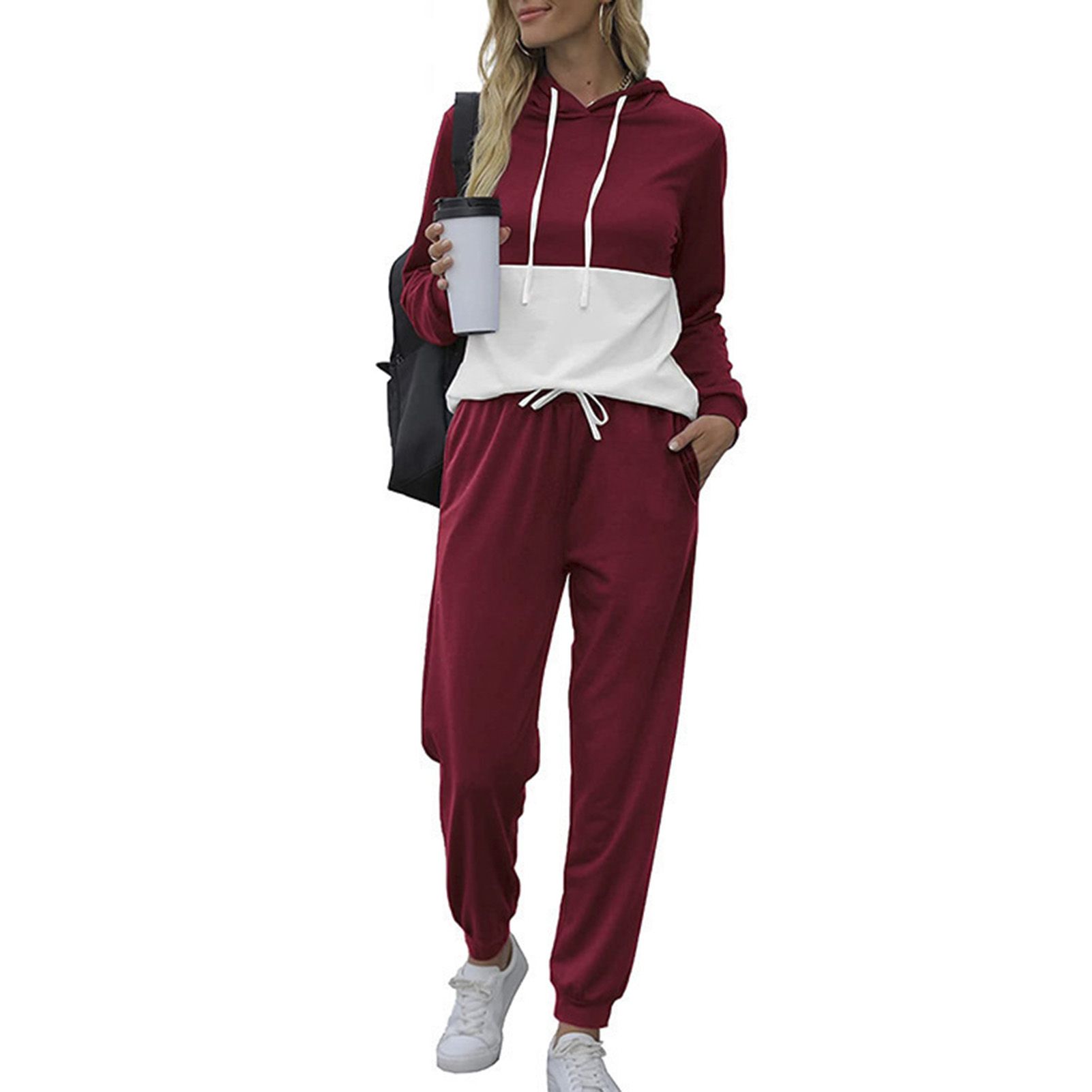 Sports Suit Long Sleeve 2 Piece Blocking Colors Sporty Outfit