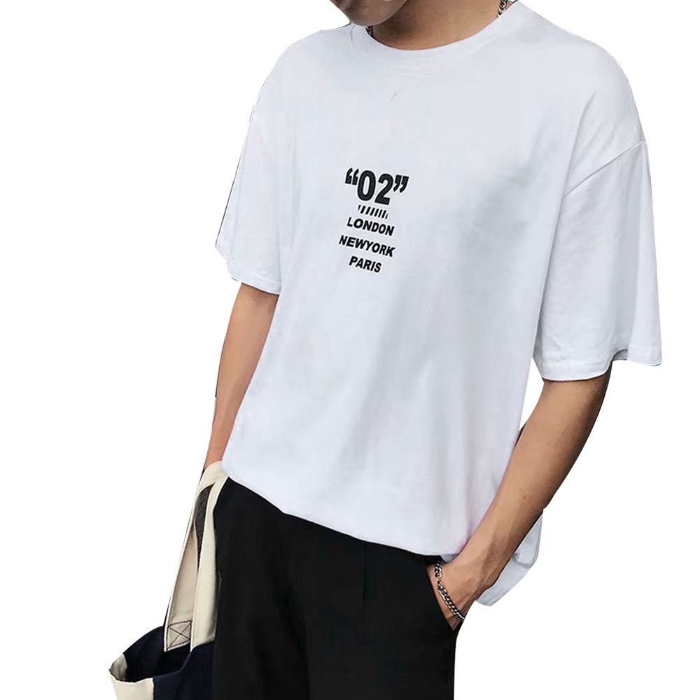 Fashion Men Letter Short Sleeve Breathable Round Neck Tee Top Blouse T-shirt